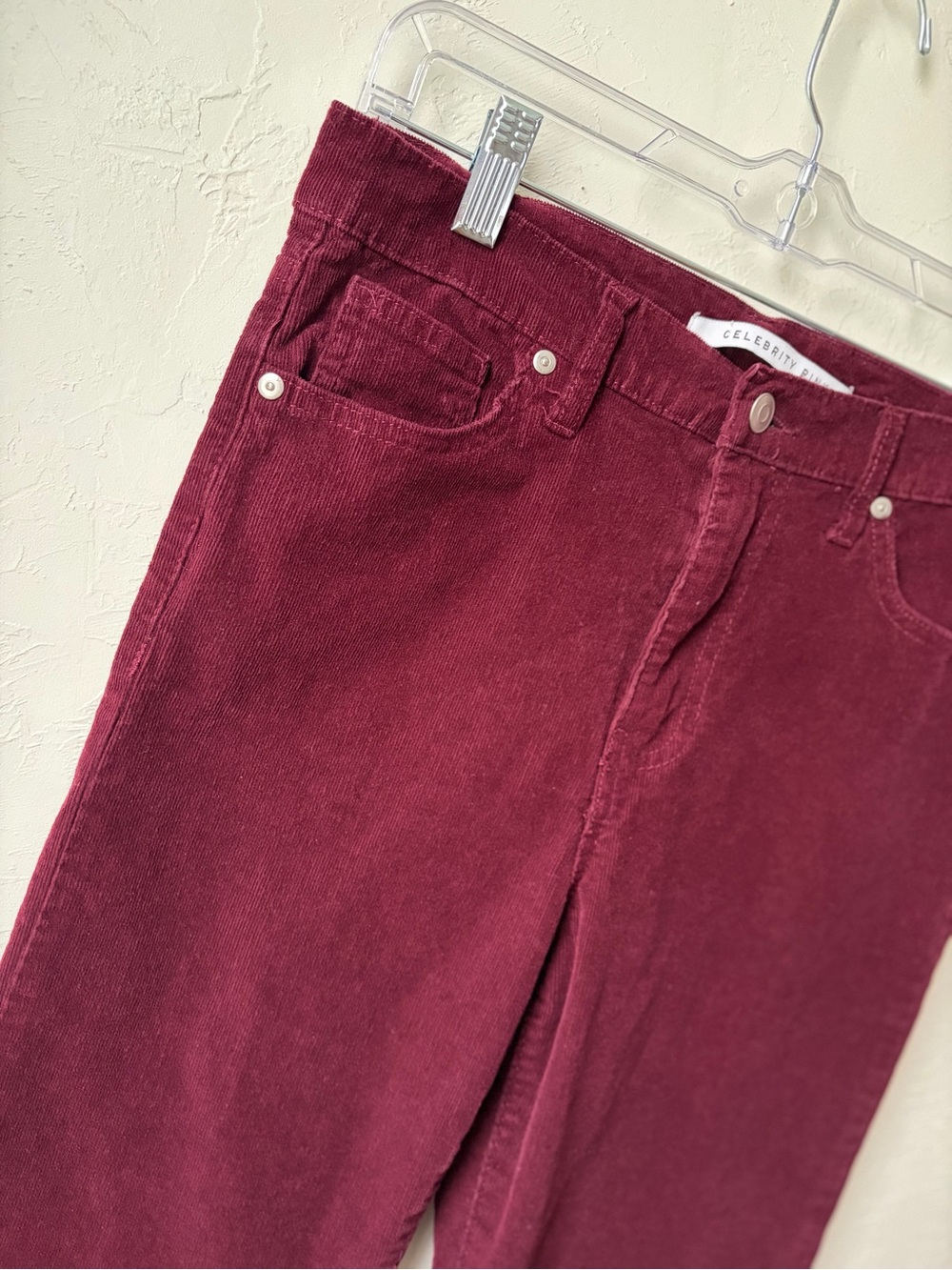 Celebrity Pink Burgundy Corduroy Flare Jeans Raw Hem Stretch Size 9/29 - Picture 3 of 10